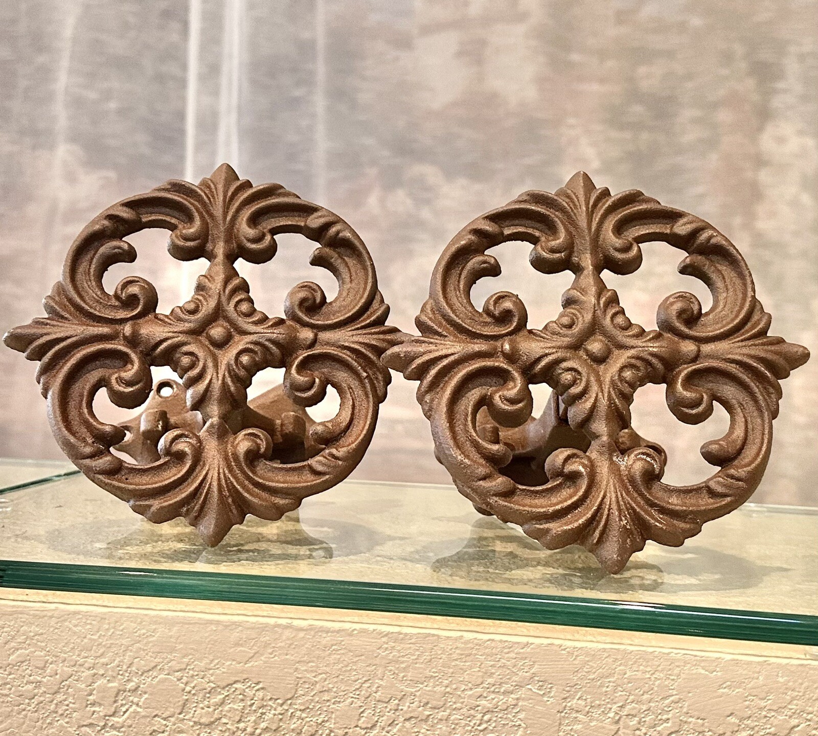2 Large Drapery Medallion Cast Iron Curtain Tieback Holdbacks Vintage Heavy 6.5″