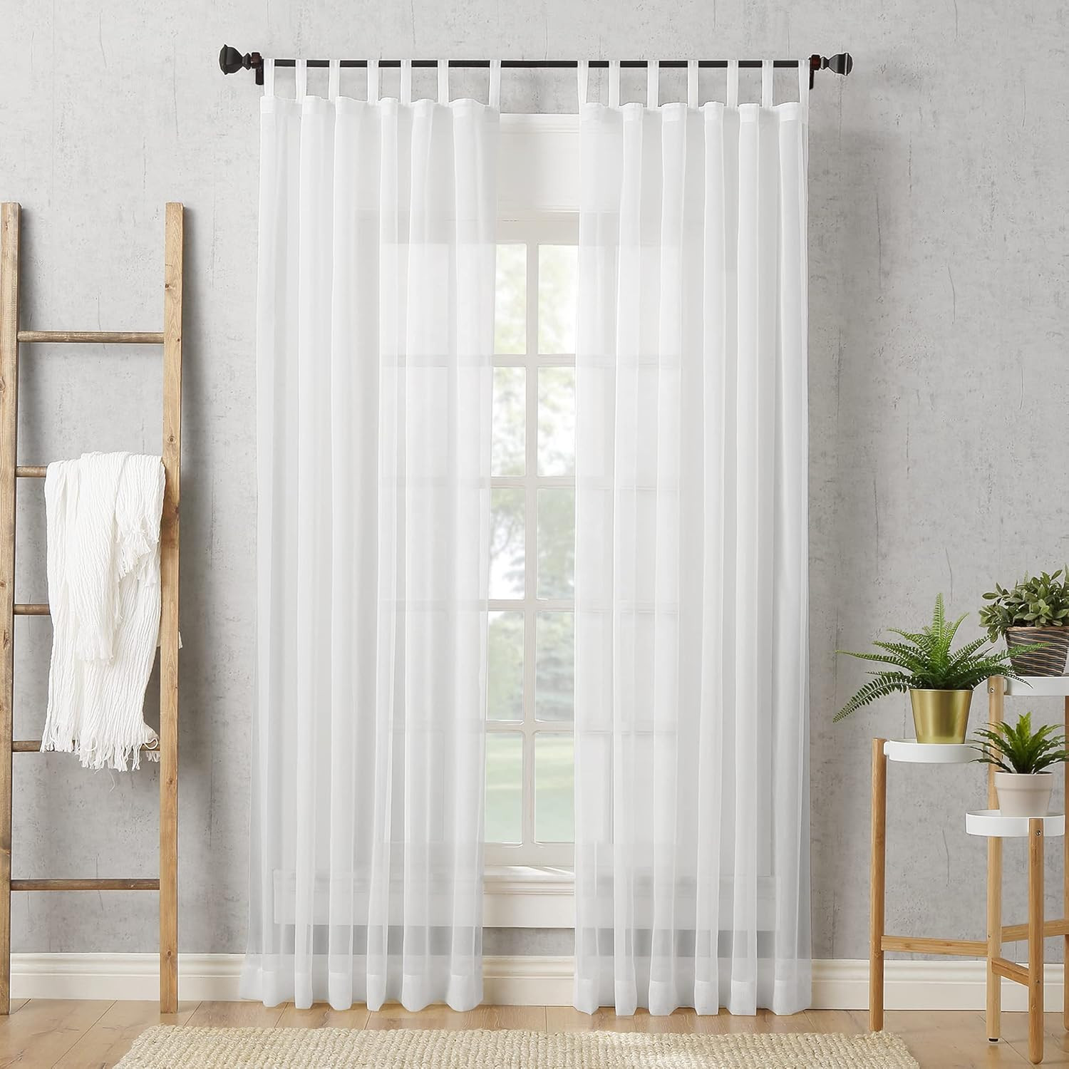 Emily Sheer Voile Tab Top Curtain Panel, 59″ X 95″, White