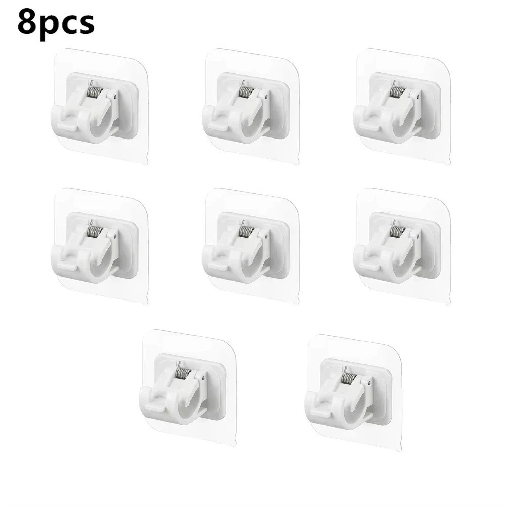 8PCS Nail Free Adjustable Curtain Rod Clip Brackets Self Adhesive Holder Hooks