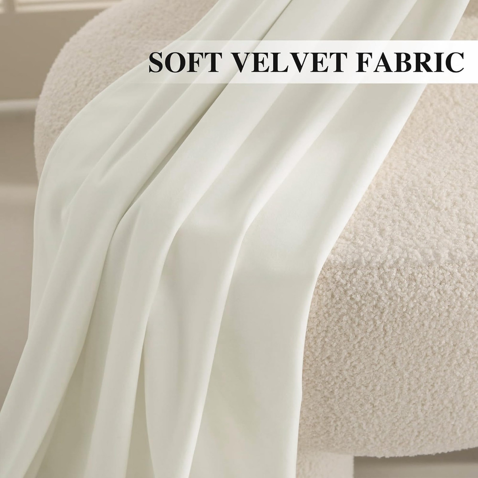 Ryb Home White Velvet Curtains 108 Inches Room Darkening Opaque Plush Velvet