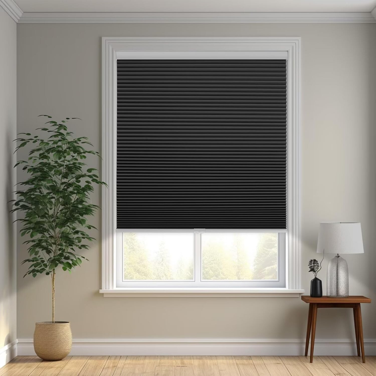 MYshade Blackout Cordless Cellular Shades Honeycomb 28″W x 48″H Black