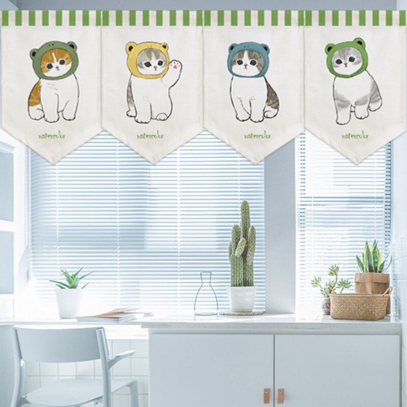 4x Japanese Cartoon Short Door Curtain Triangle Noren Valance Sushi Home Decor