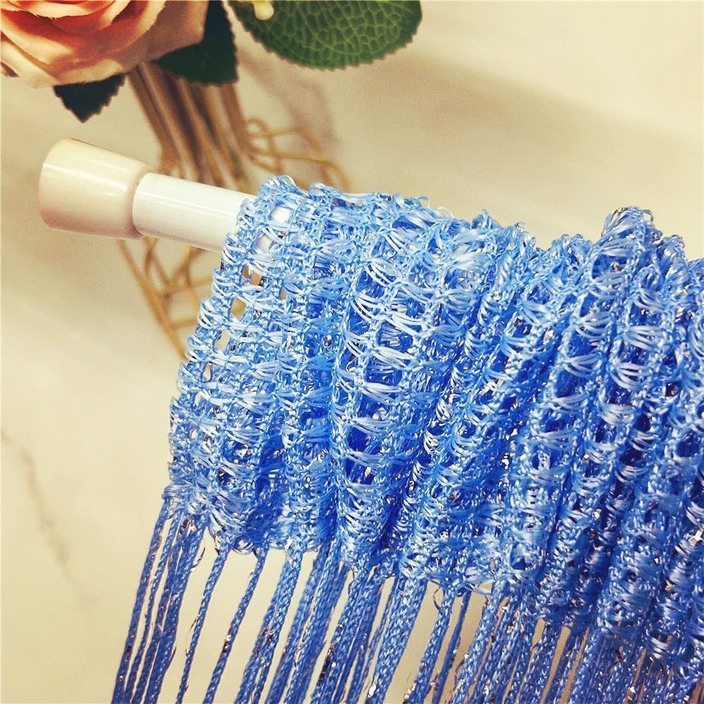 Blackout String Curtain in Sky Blue – Romantic Fringe for Living Room & Bedroom