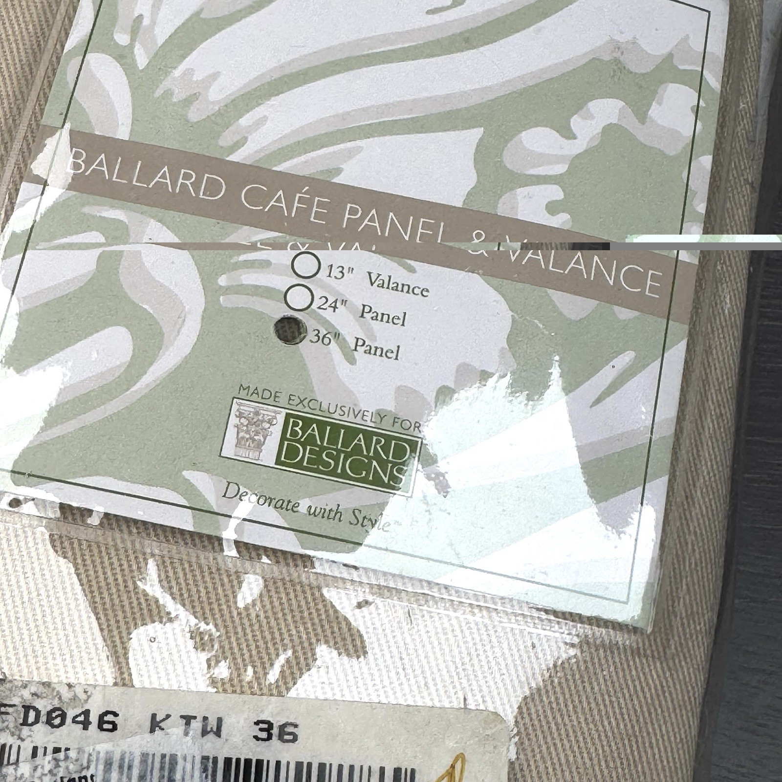 NIP Ballard Designs Twill Cafe Panel And Valance Khaki 44” X 36”