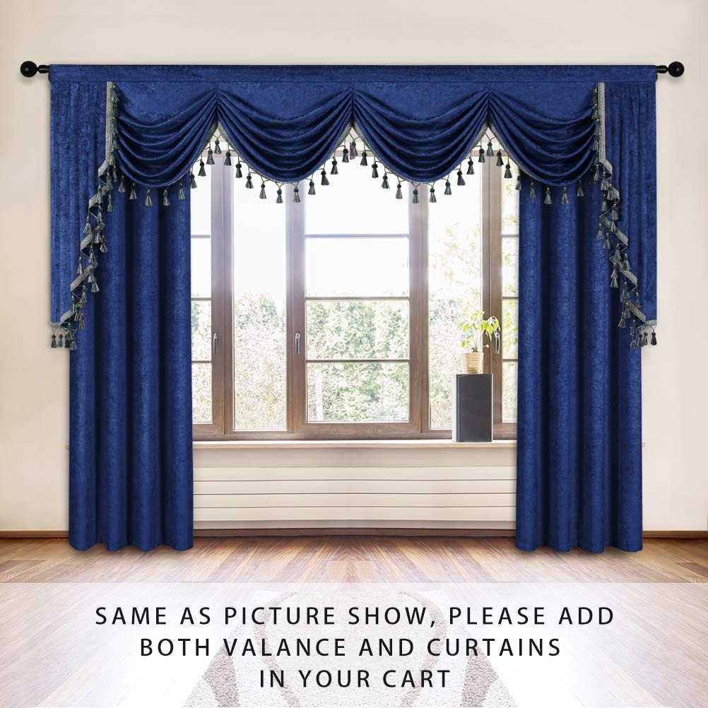 Elkca Thick Royal Blue Chenille Window Curtains Valance For Living Room
