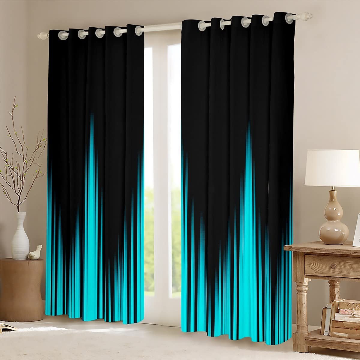 Feelyou Kids Turquoise Teal Blue And Dark Window Curtains Vintage Ombre