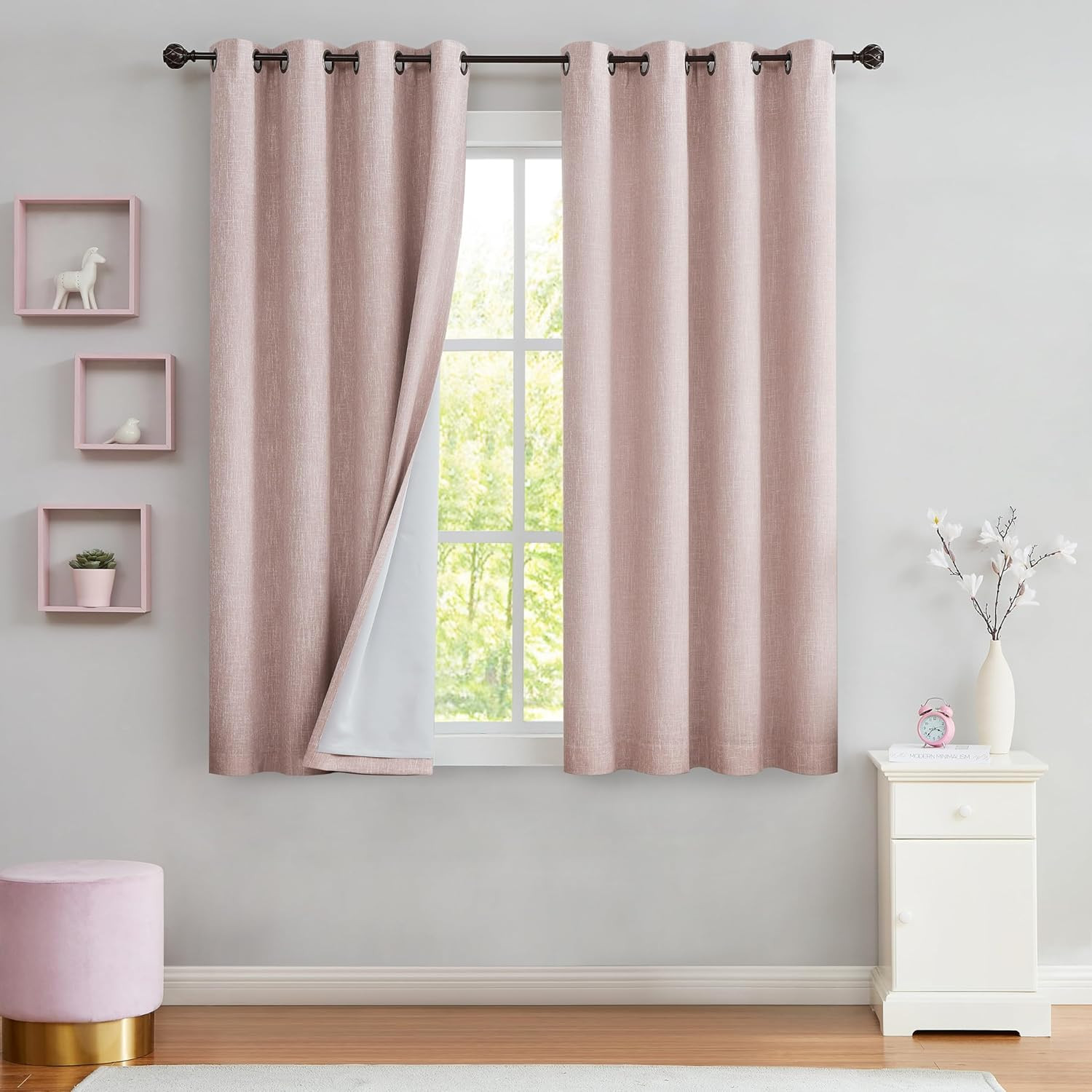 Central Park Pink Solid Blackout Curtain Heavy Linen Texture Window Treatment Pa