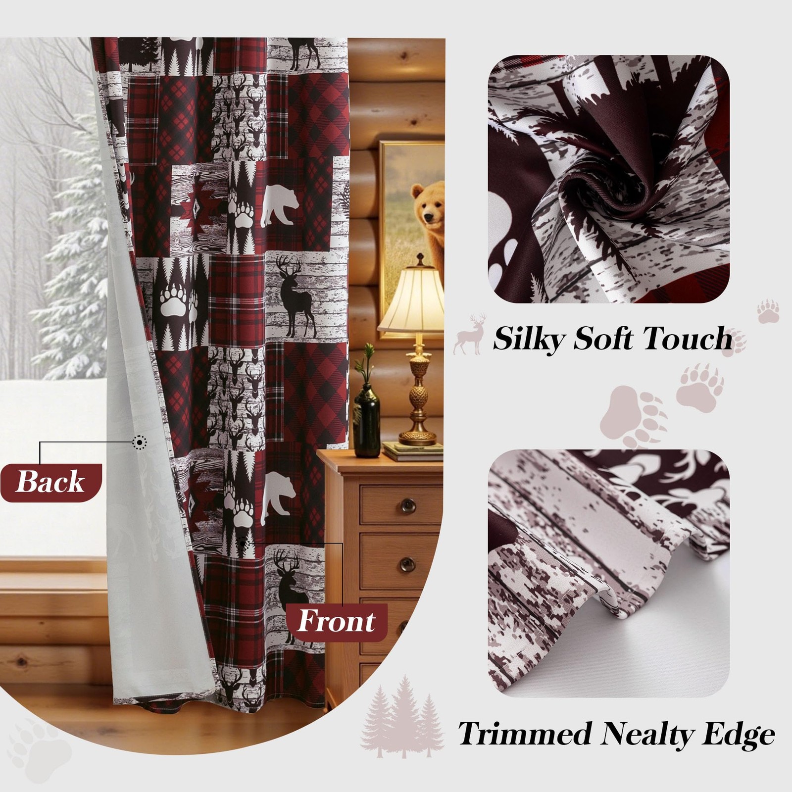 Red Rustic Cabin Curtains 2 Panels Country Style Curtain 50% Light Blocking D…