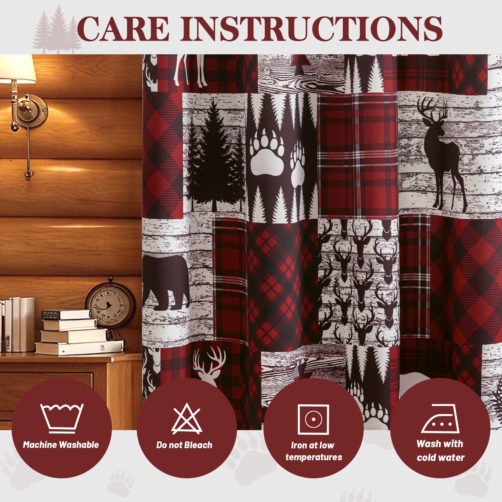 Red Rustic Cabin Curtains 2 Panels Country Style Curtain 50% Light Blocking D…