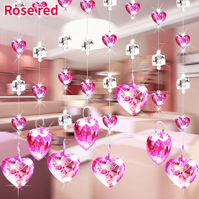 Shiny Crystal Door Curtain Heart Shaped Beading Self Adhesive Hanging Partition