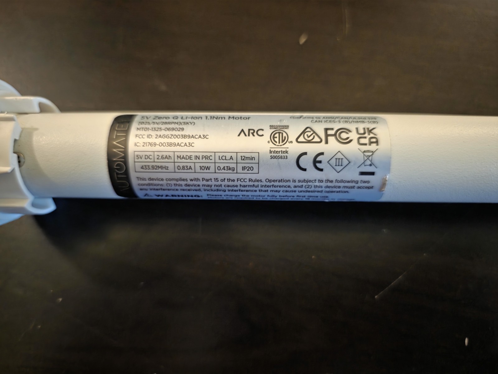 RollEase Acmeda Automate 5V Zero Li-Ion 1.1Nm Q Motor Arc