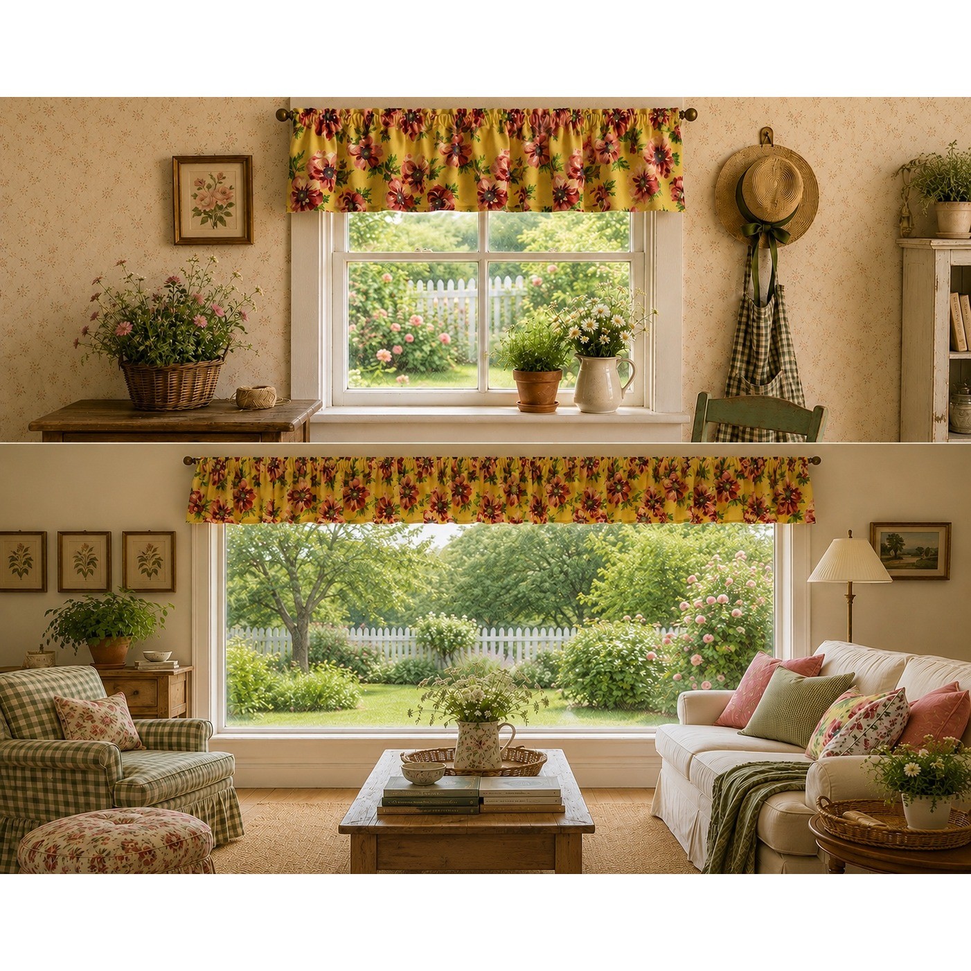 Ralph Lauren Chelsea Valance Custom Set Yellow Floral Poppy 14×166 14×82 2pc