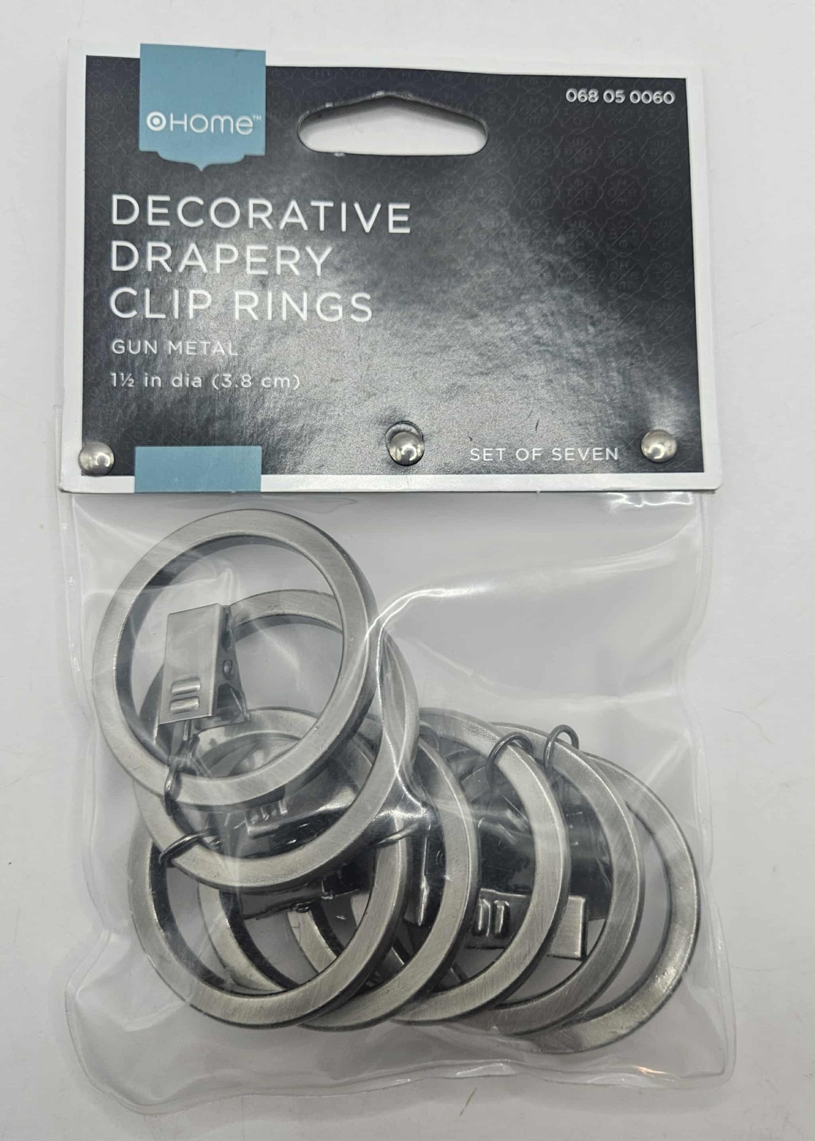 Home Decorative Drapery Clip rings New Gun Metal 1.5 in. Diameter 7 count
