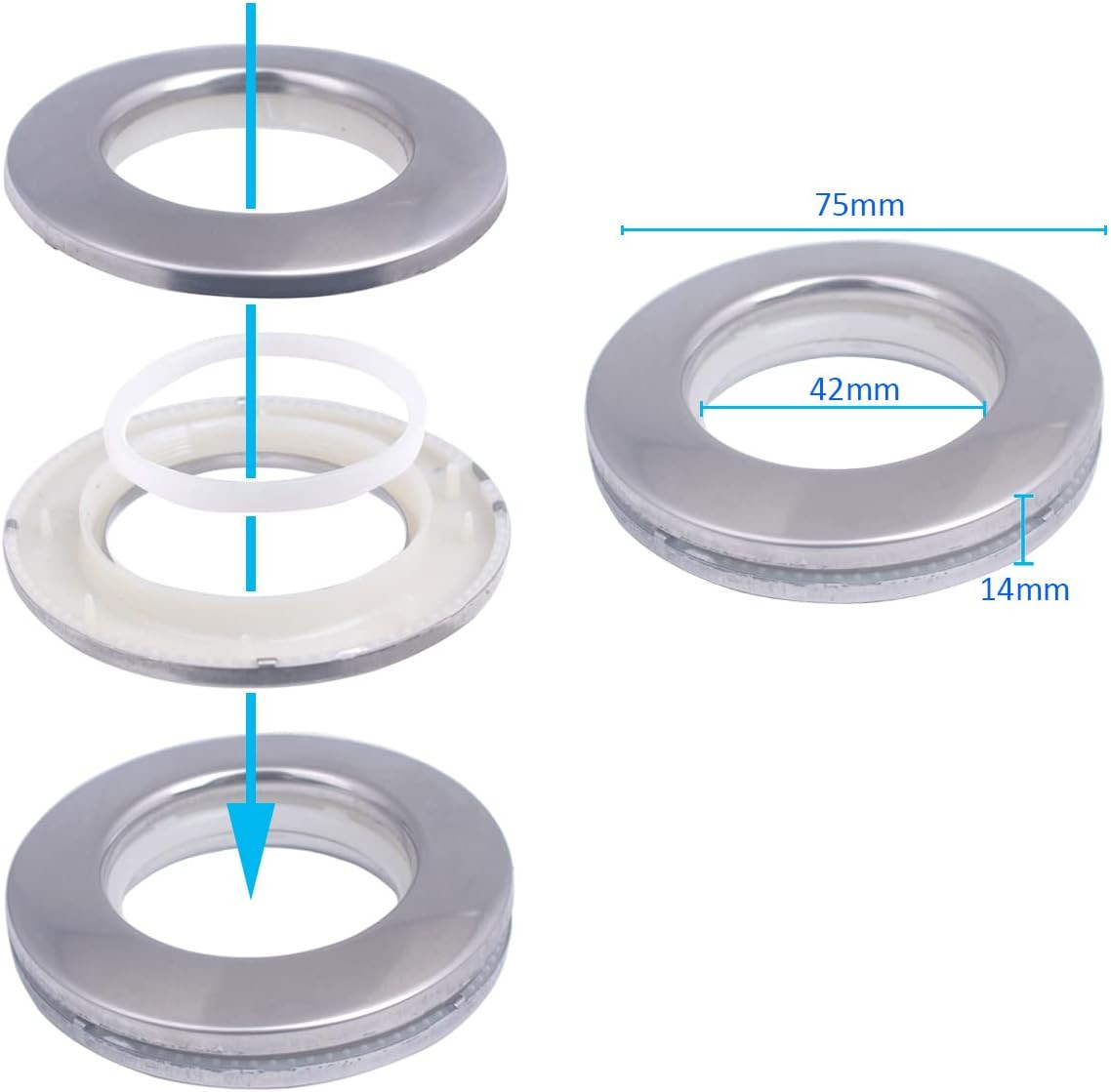 10 Pack Stainless Steel Curtain Grommets, 2 in 1 Metal Curtain Ring Eyelets Meta