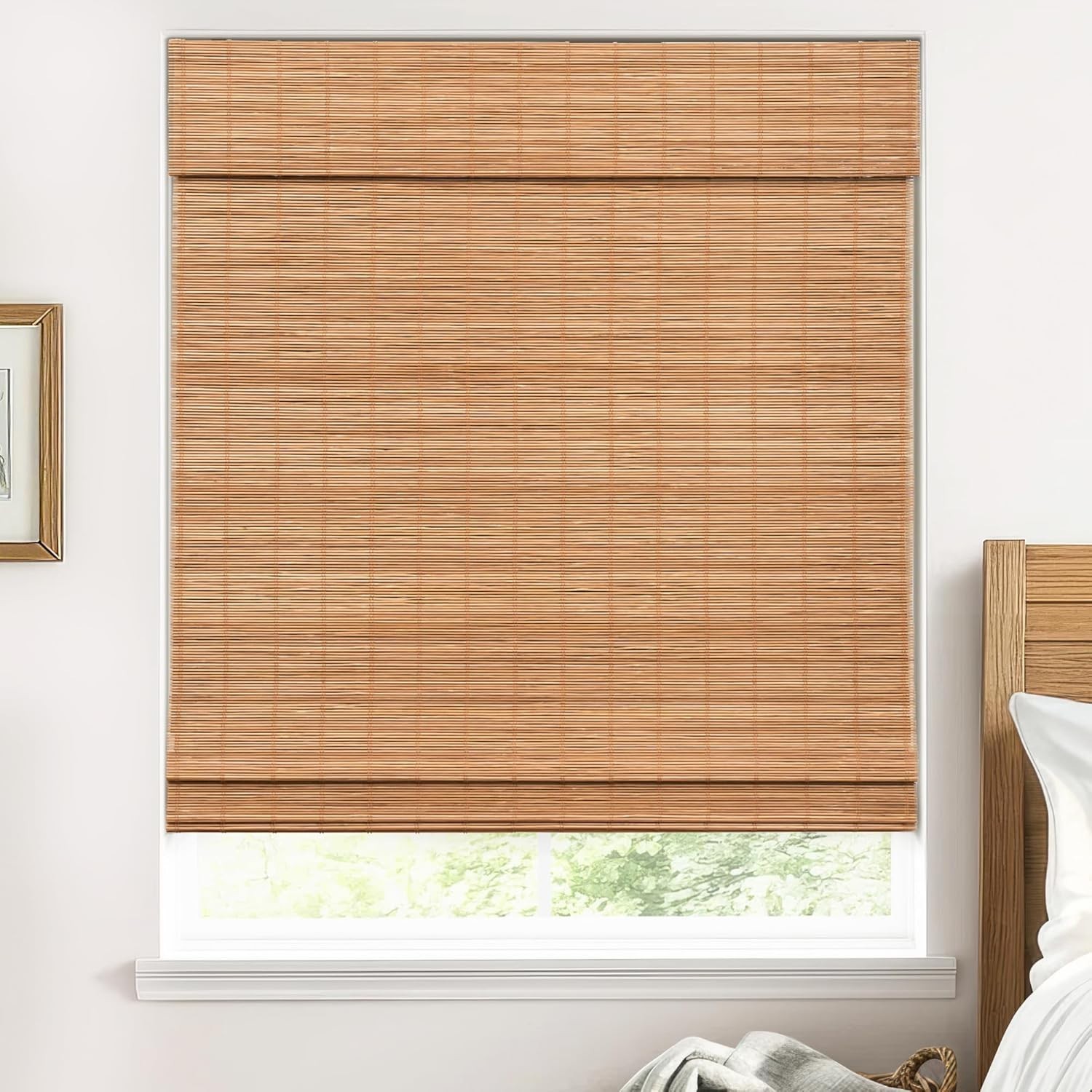 Cordless Bamboo Roman Shades 23″ x 64″ Blackout Natural Bamboo Blinds