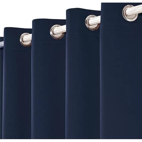 Navy Blue EYELET Ring Top Plain Thermal BLACKOUT LINED Curtains with Tie Backs