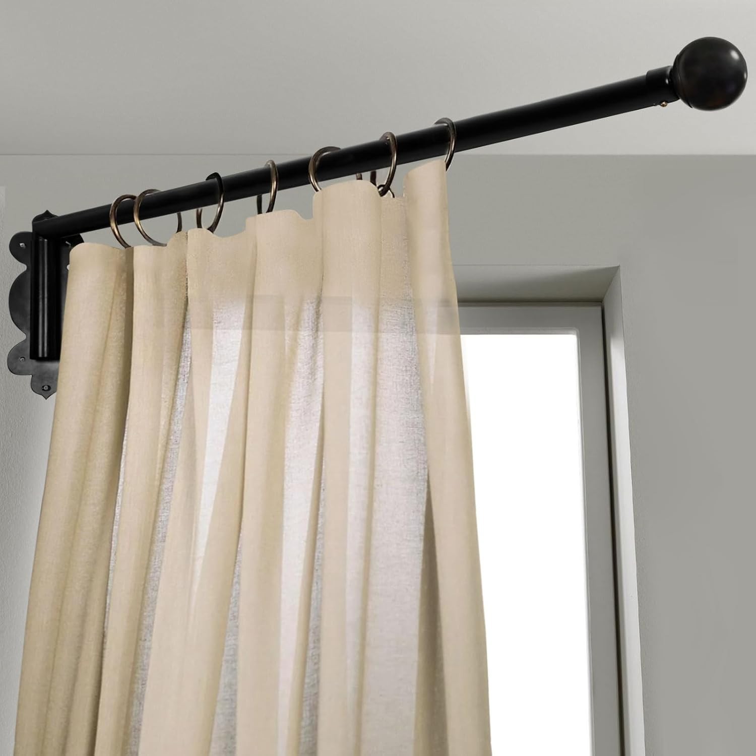 Swing Arm Curtain Rod Black 47” Long 1.1” Diameter Pole Rotate about 180 degre