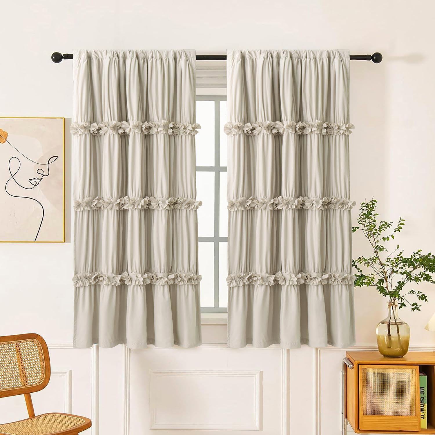 Thermal Insulated Blackout Window Curtains, 54″ W X 84″ L (Pair), Boho Ruched Wi