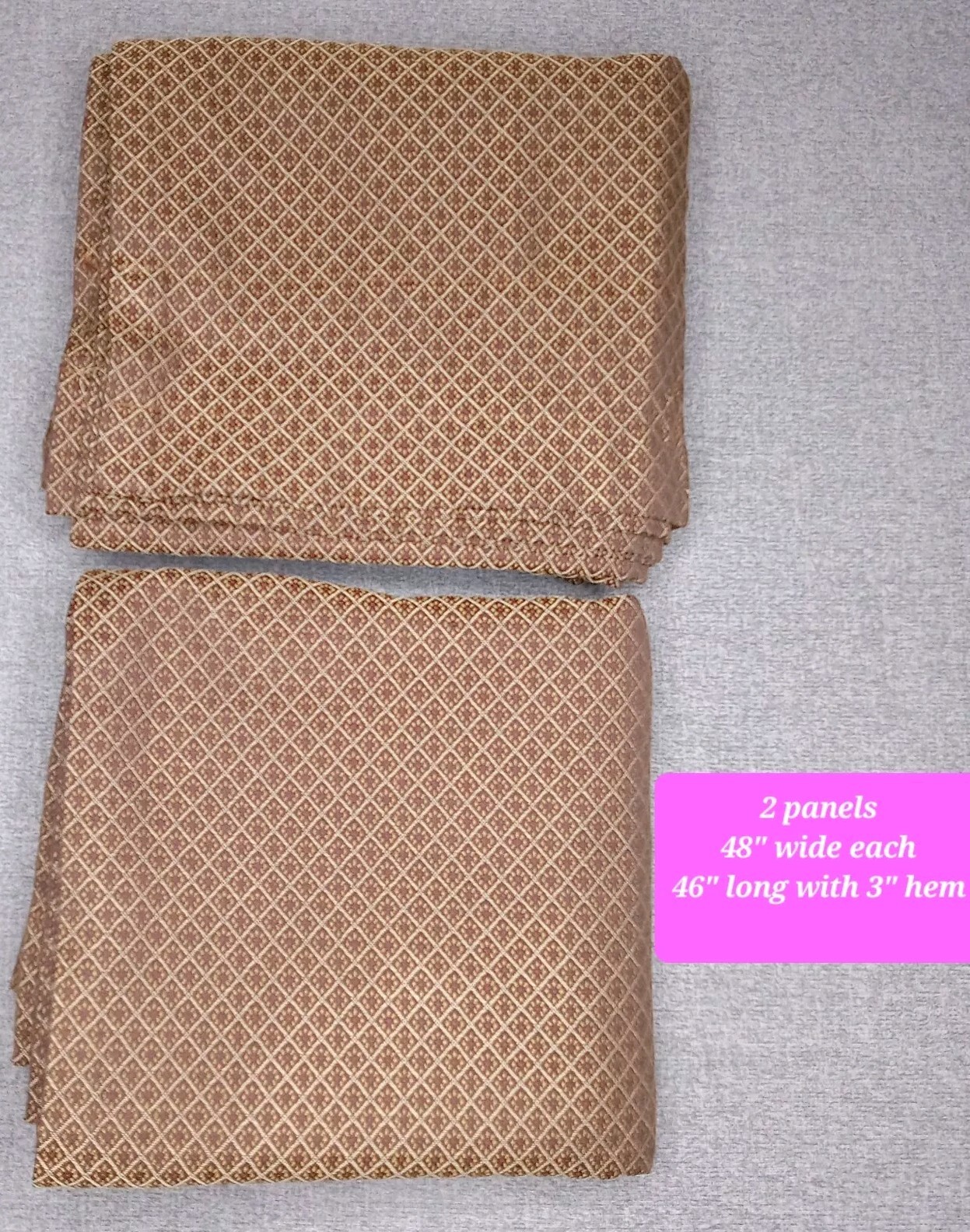 2 Country Curtains Brown Curtain Panels 48″ Wide, 46″ Long Diamond Pattern