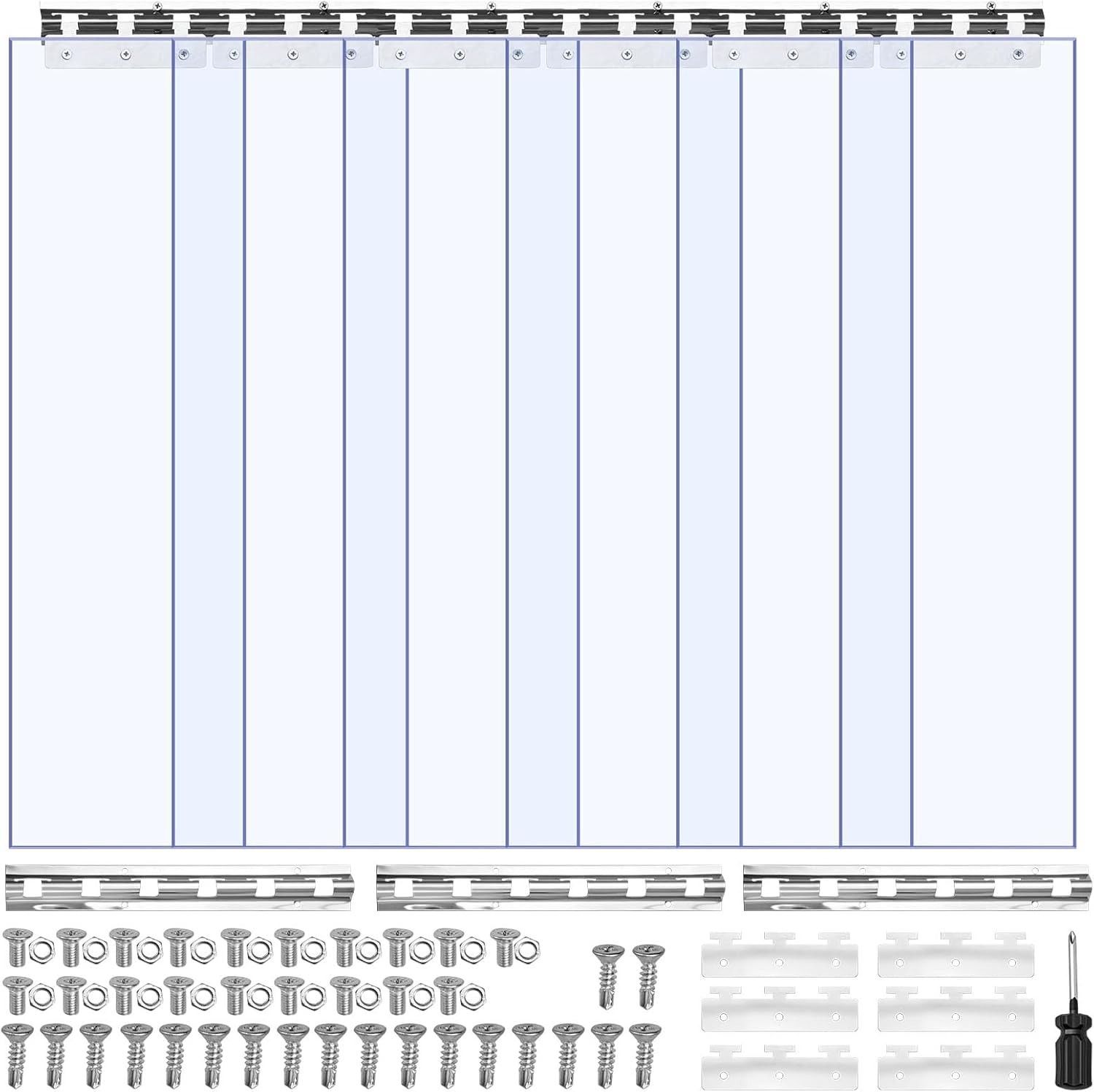 Clear PVC Strip Curtain, 80 in Height x 36 in Width x 0.08 in Thickness, 6 PC…