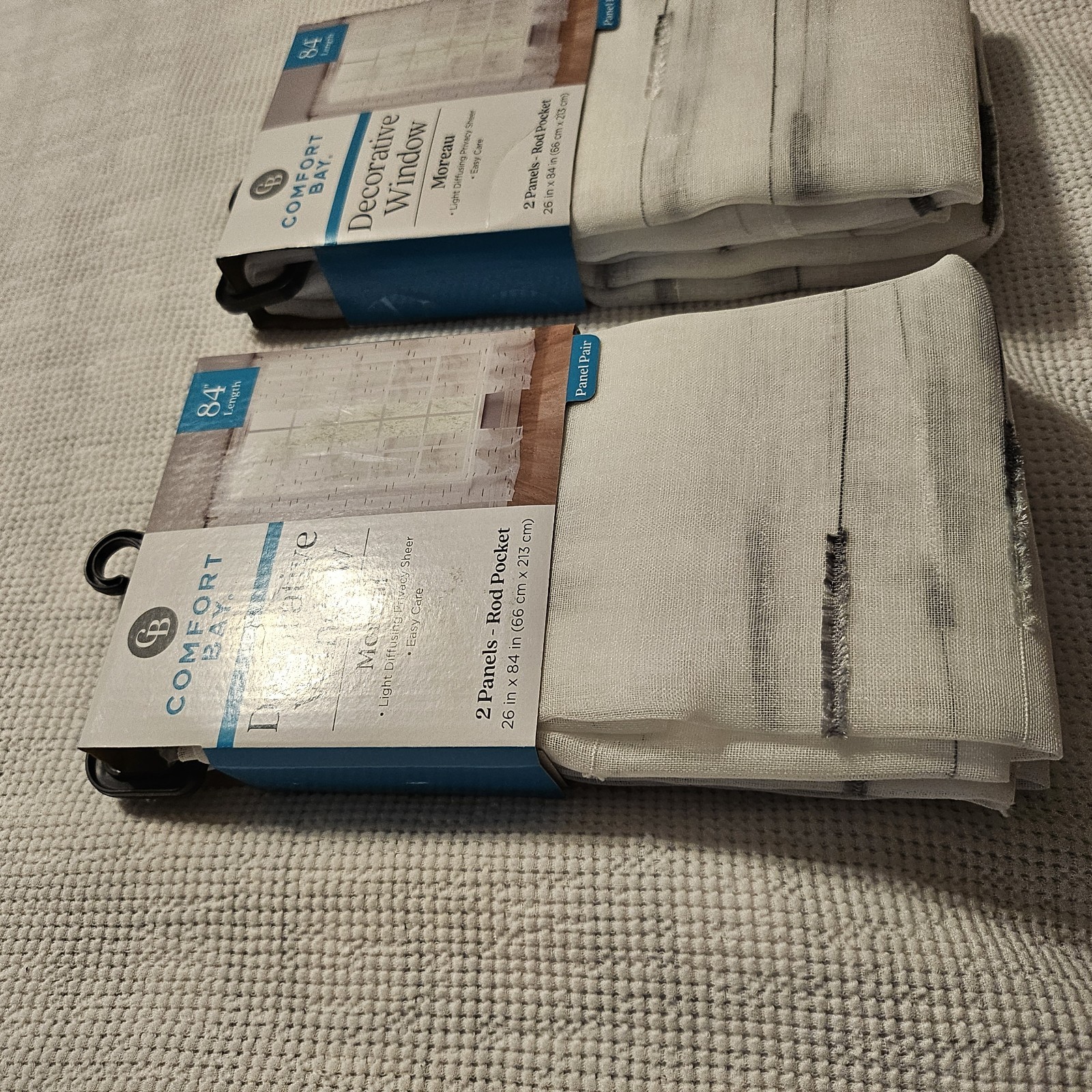 2 SETS COMFORT BAY SHEER CURTAINS “MOREAU” 4 PANELS Total ROD POCKET 26X84 NEW