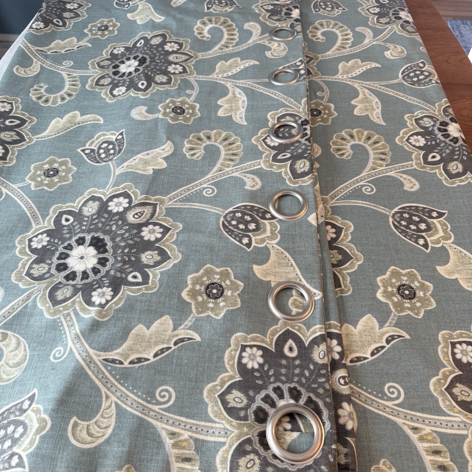 Custom Braemore Linen Blend Floral Lined Curtain Panels Ankara Pond 99×94 SET
