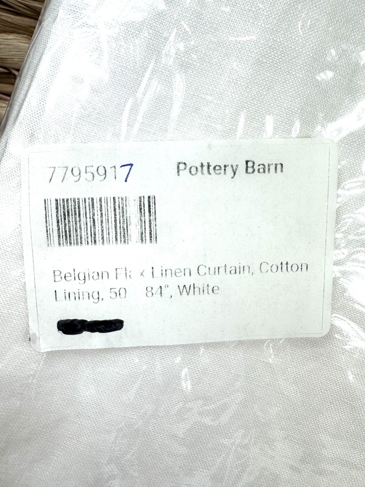 Pottery Barn Belgian Flax Linen Curtain Pole Top Drape Panel WHITE 50x 84″ NEW