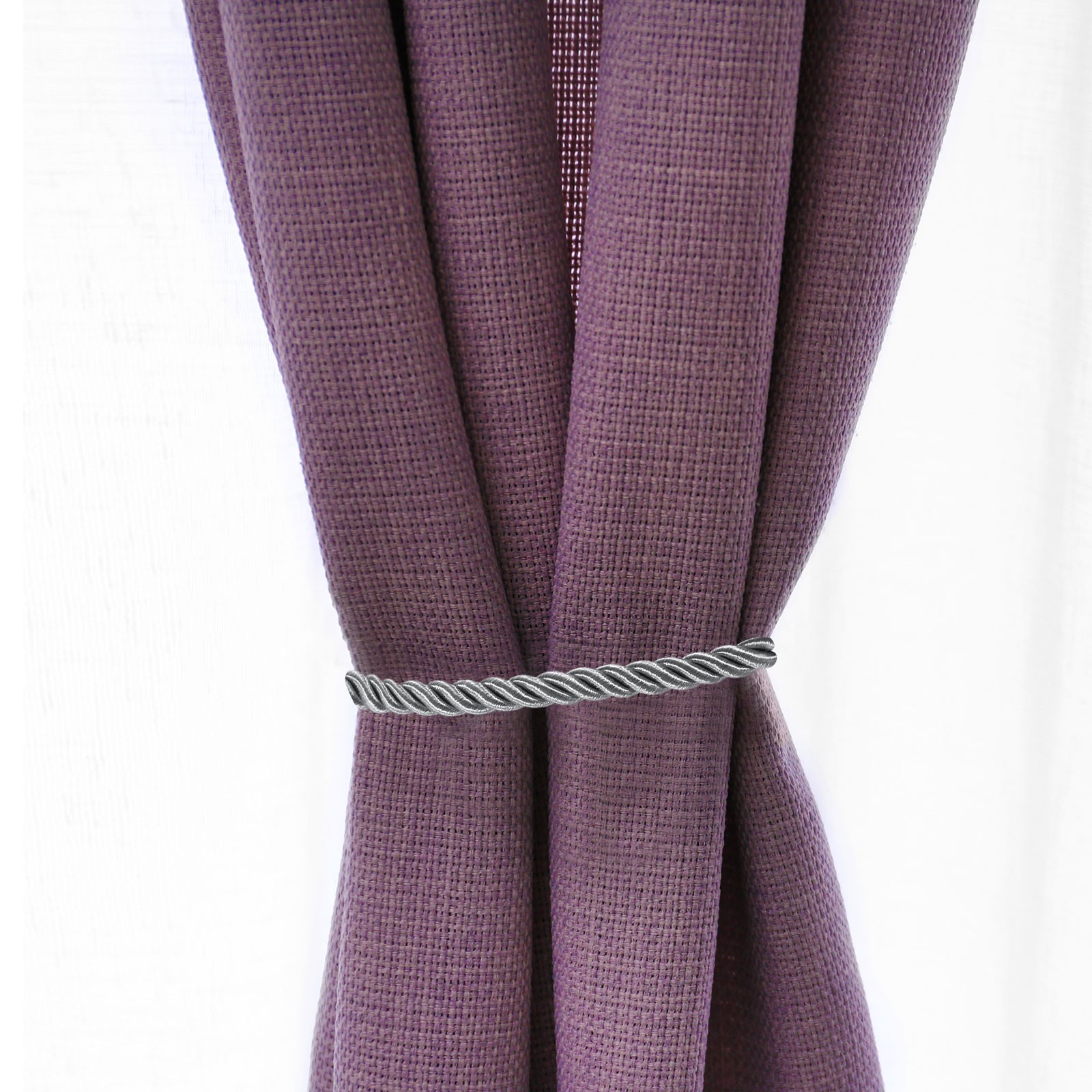 2 Set Silver Gray Curtain Tiebacks Ropes Braided Curtain Holdback