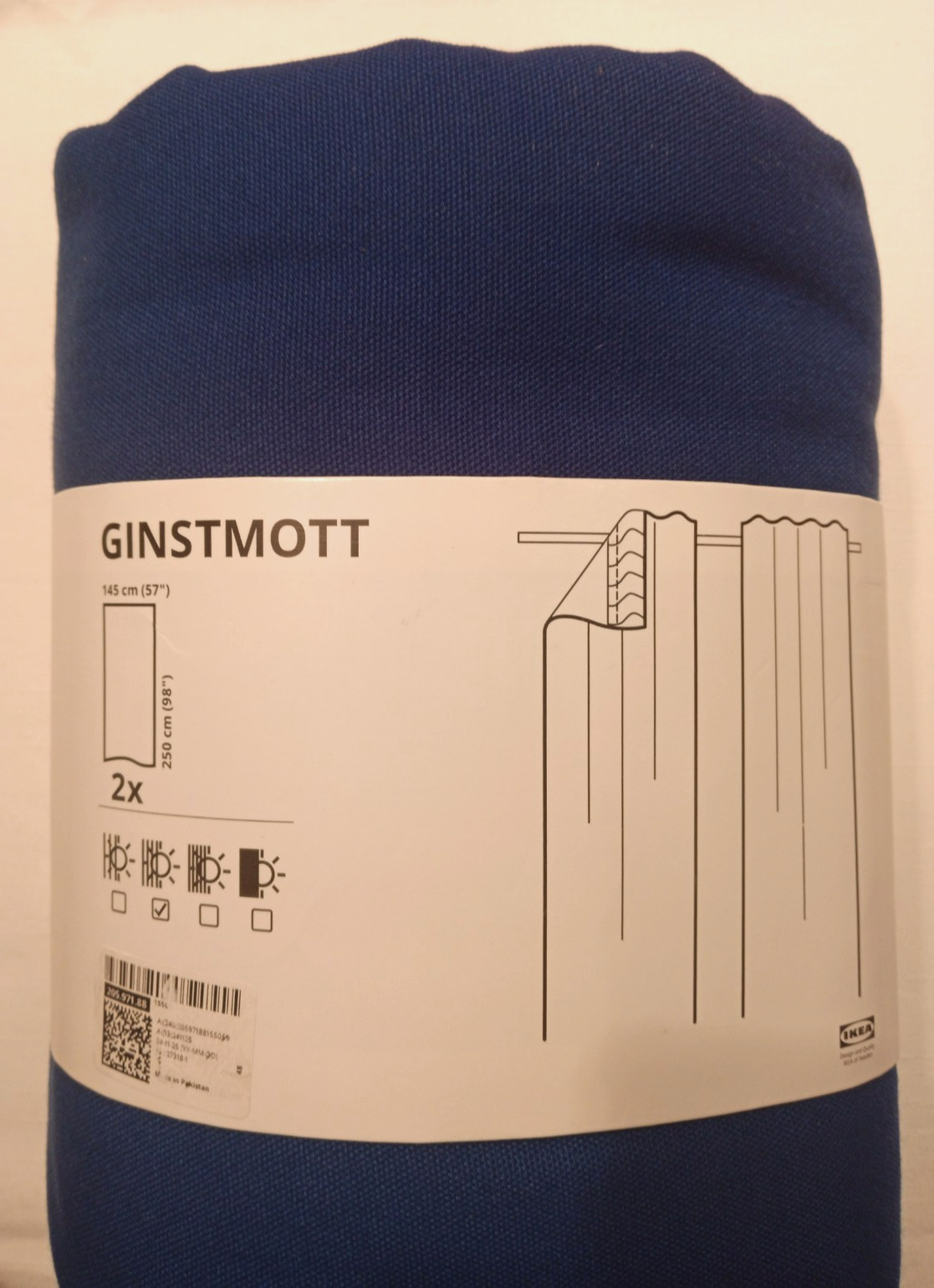IKEA GINSTMOTT Curtains 1 Pair Dark Blue w Heading Tape, 57″x98″ 205.971.88