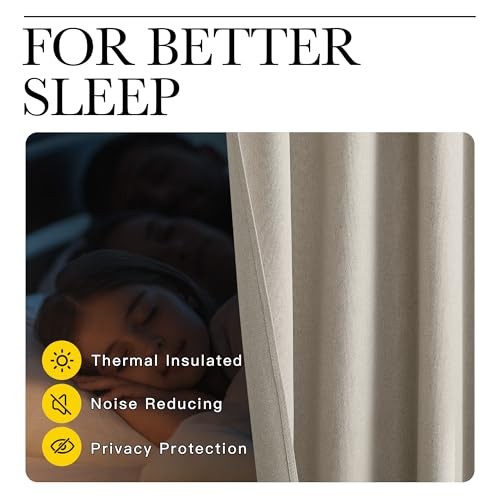 100% Blackout Linen Curtains 96 inches Long, 52″W x 96″L (Pack of 2) Natural