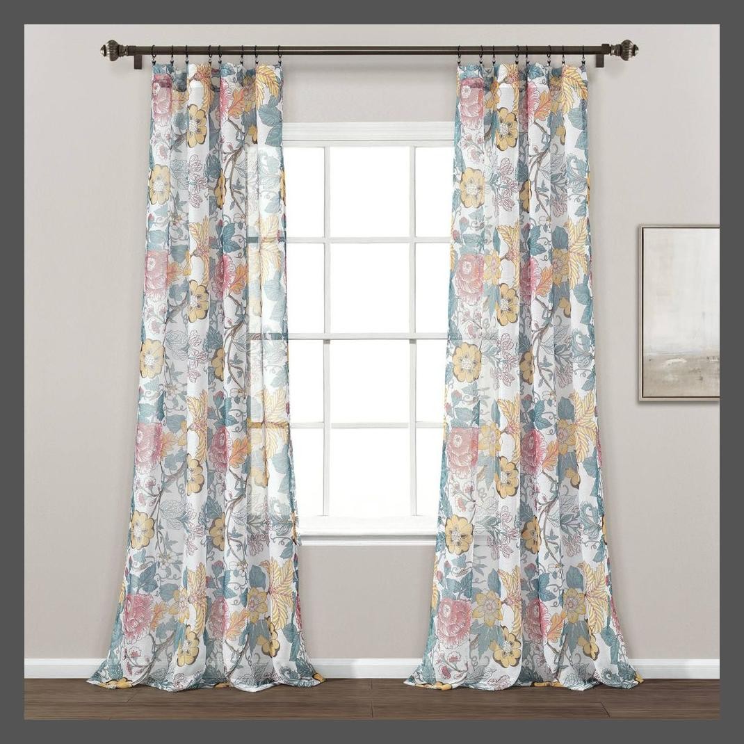 2pk 52″x84″ Sheer Sydney Curtain Panels Blue/Yellow – Lush Décor