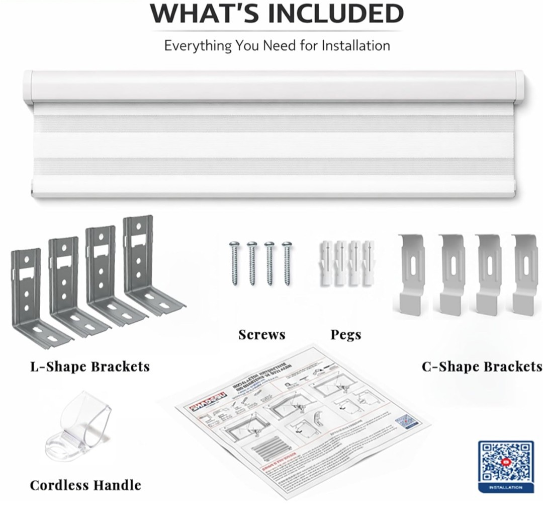 Cordless Zebra Blind Dual Layer Light Filtering Privacy Shades White 72×24