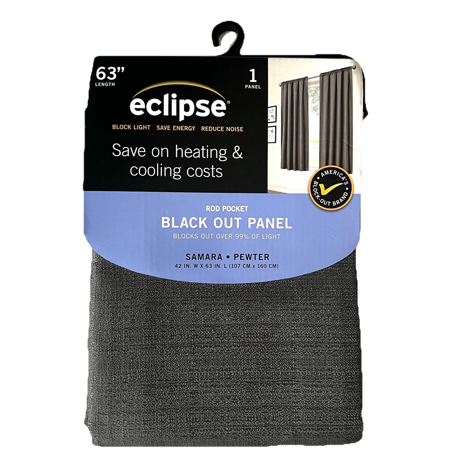 Eclipse Blackout Curtain 42 x 63” Samara Pewter Grey NEW In Package FAST SHIP
