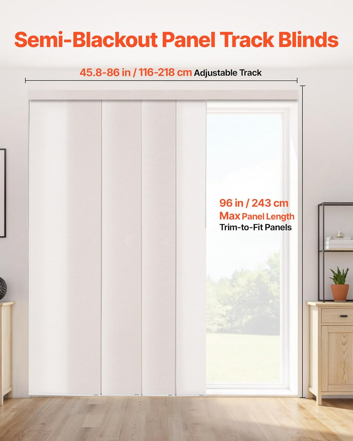 Adjustable Light Brown Panel Track Blinds for Sliding Doors & Room Dividers