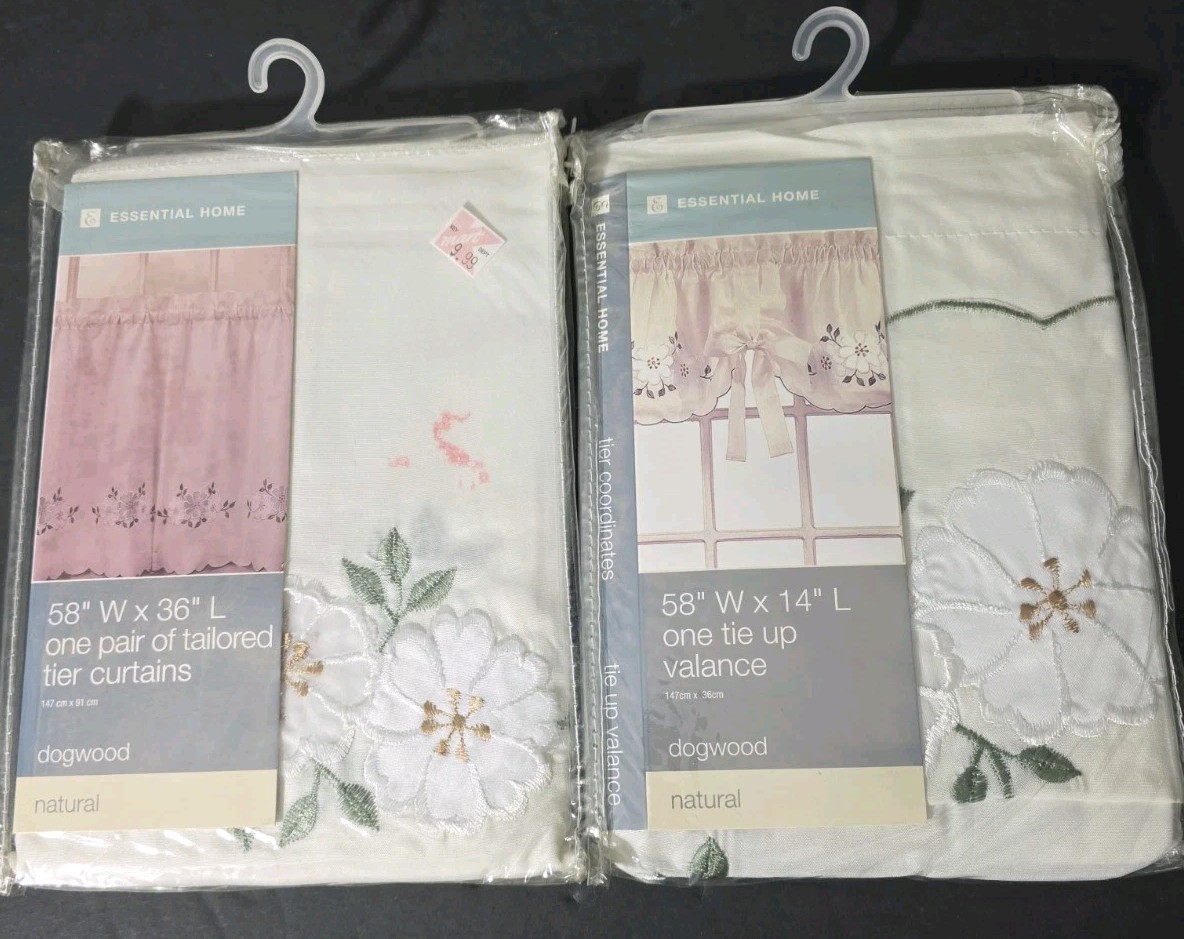 Kmart Essential Home Curtains And Valance Dogwood Café Embroidered Floral Vintag