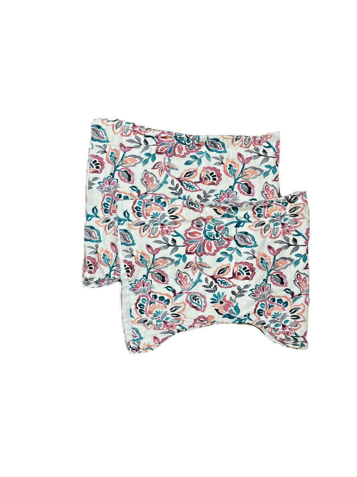 Pair Cotton Printed Valances Short Curtains White Pink Blue Floral Lined