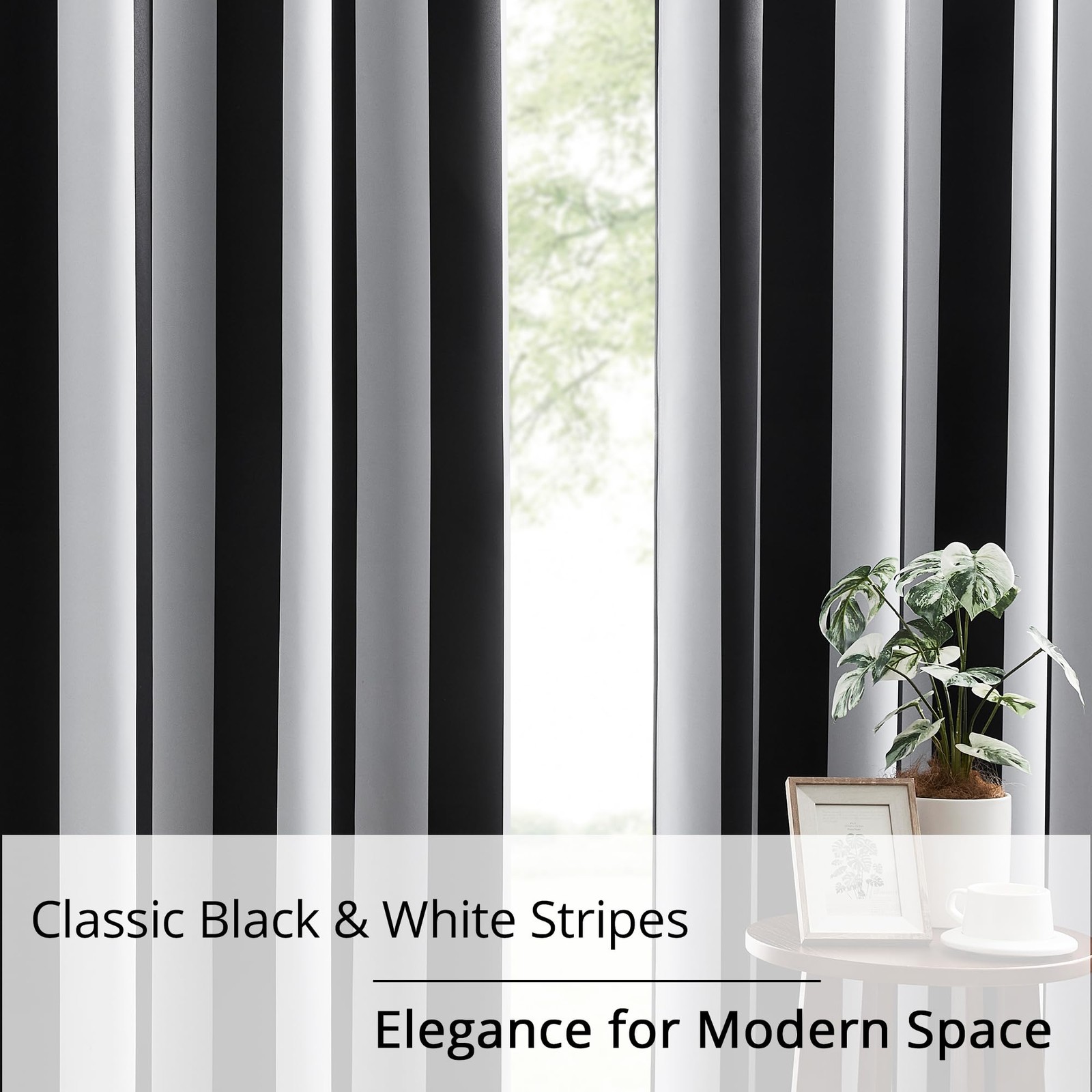 Black and White Vertical Stripe Blackout Curtains, Modern Minimalist Striped Dra