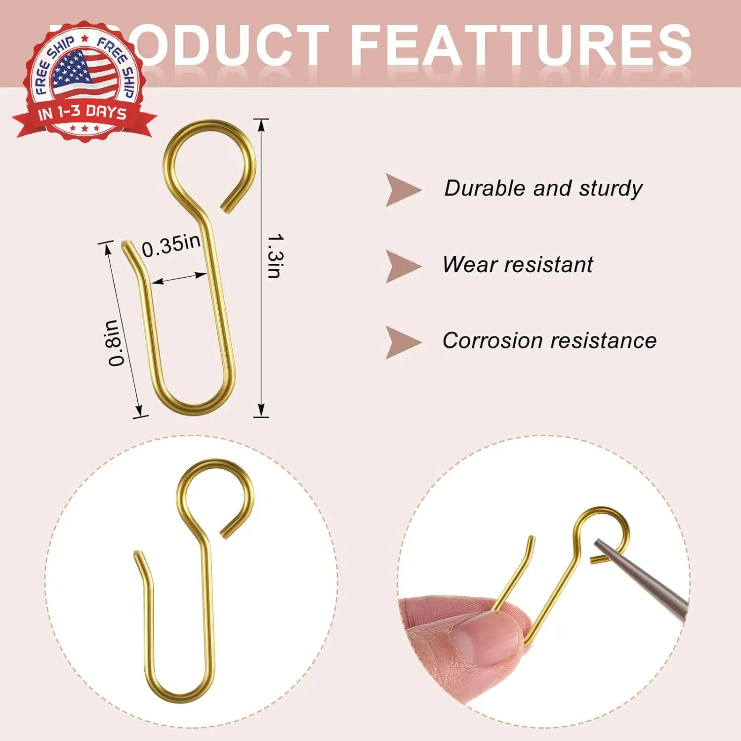 Jetec 60 Pcs Metal Curtain Track Hooks S Shaped Small Curtain Metal Drape Wire H