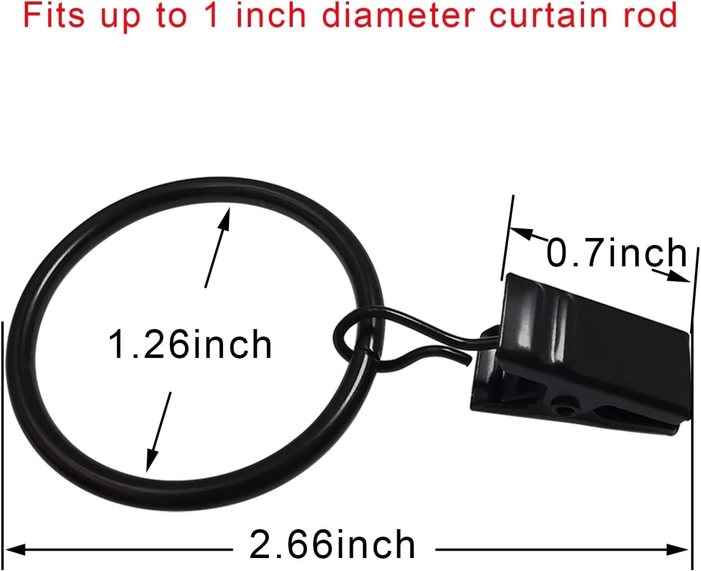 Set of 100 Rustproof Black Curtain Rings with Clips – Smooth Gliding Design