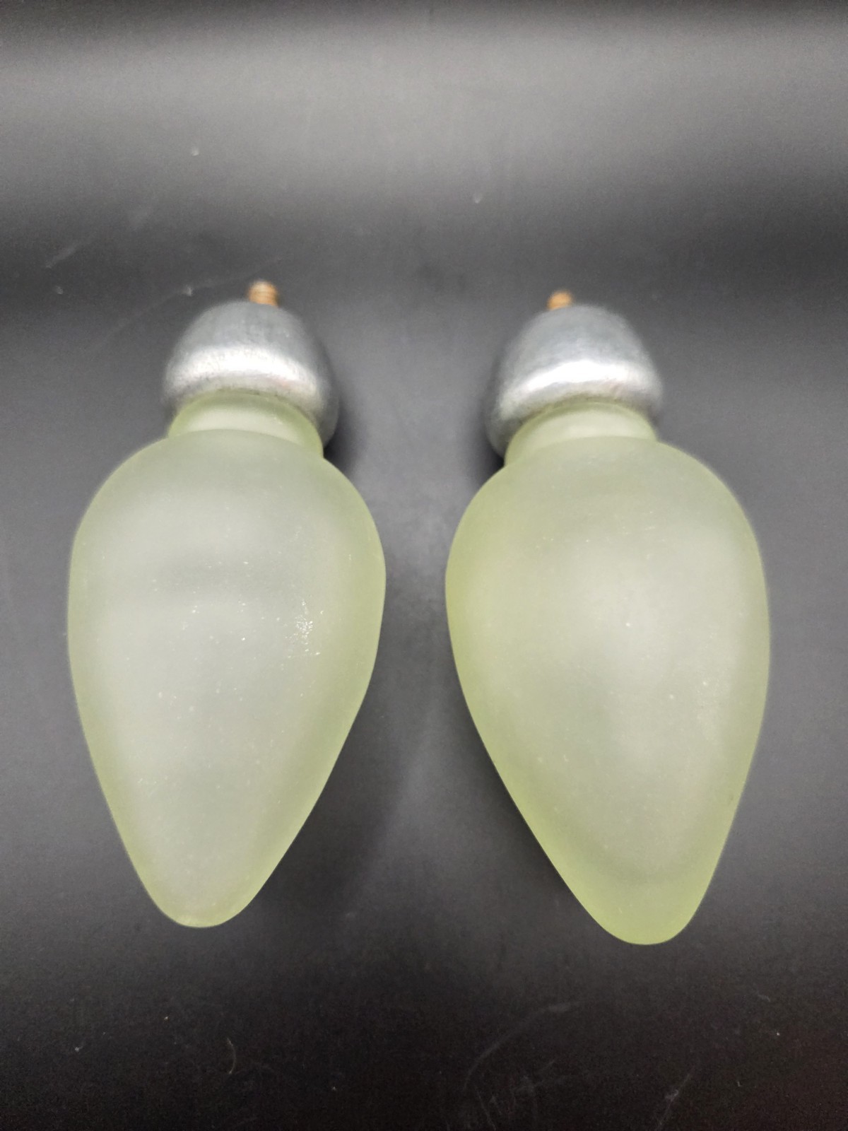 2 Pottery Barn Frosted Green Glass Pewter Style Curtain Rod Finials