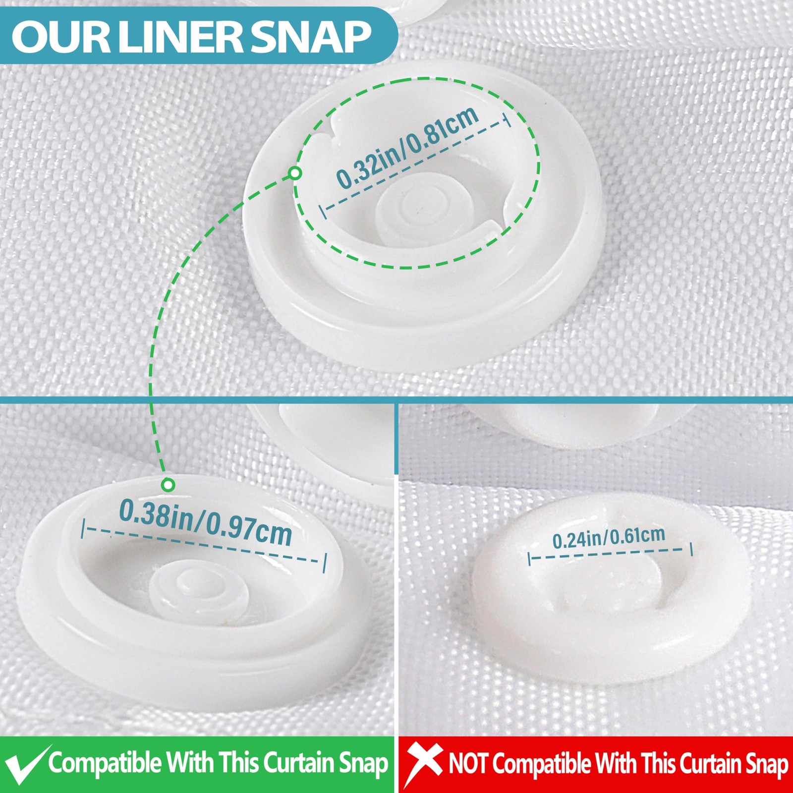 Conbo Mio 2 Pack Hotel Fabric Snap in Shower 70″W x 54″L (Pack of 2), White