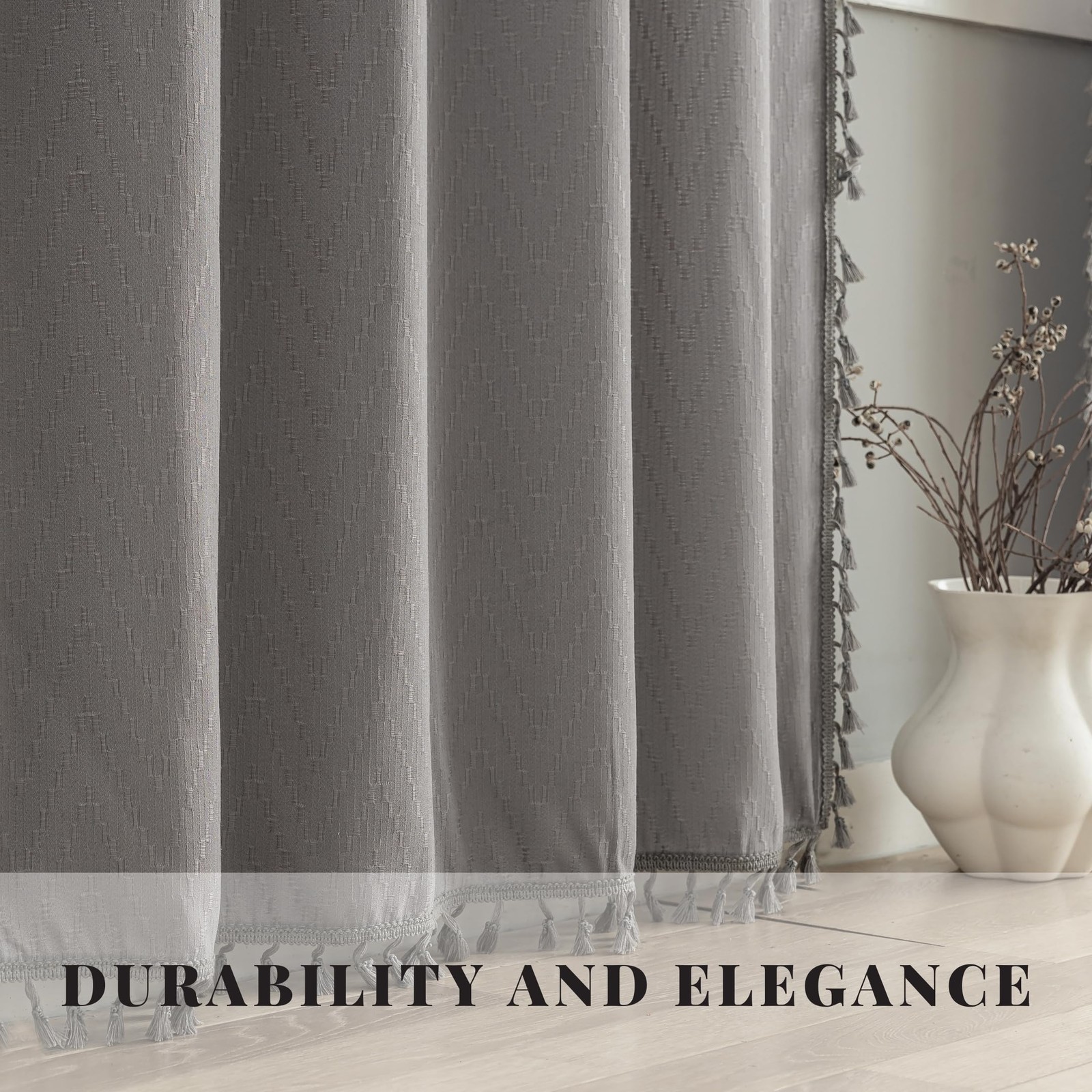 Voilybird Farmhouse Curtains Tassel Fringe Geometric Design Boho Curtains 90