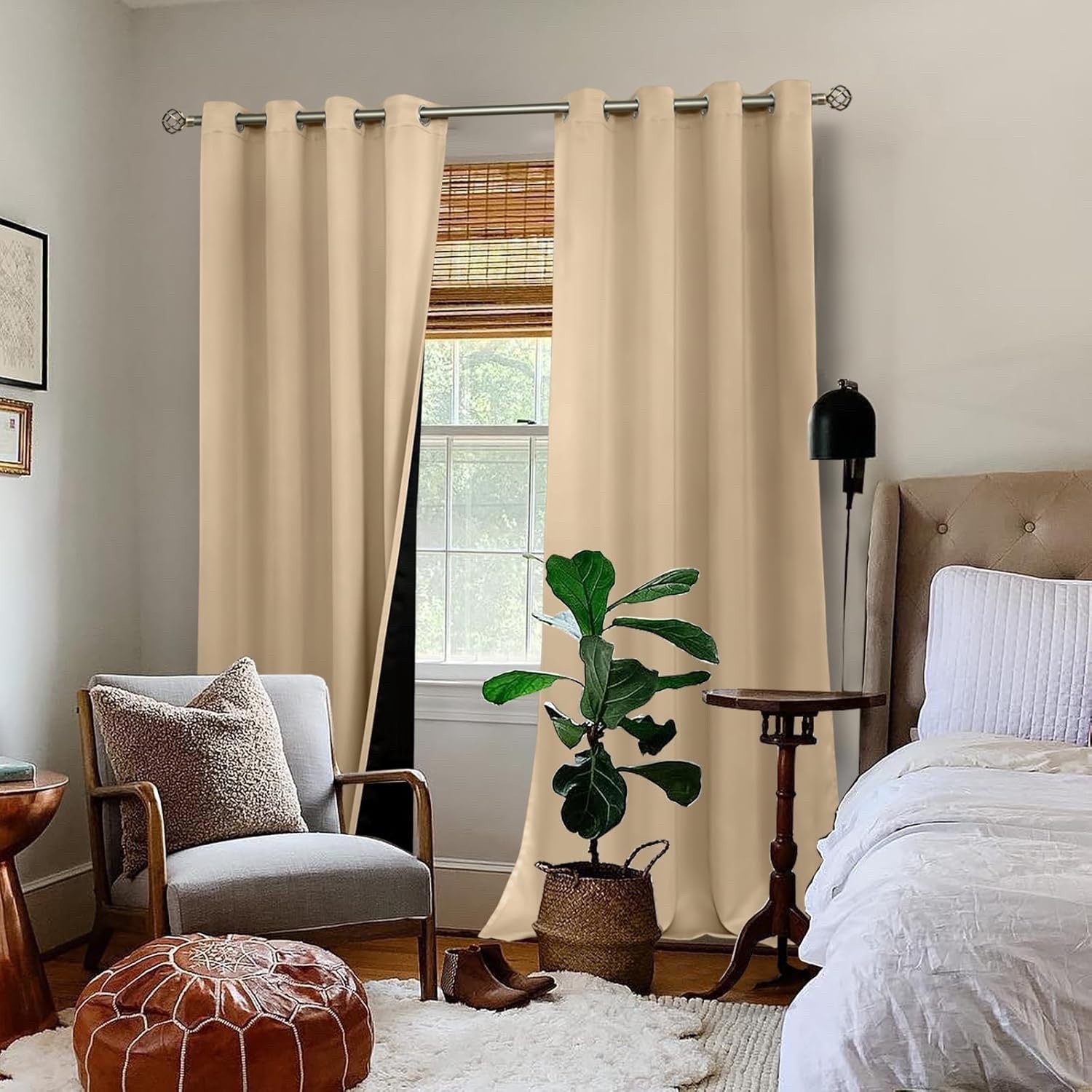 BGment 100% Blackout Curtains 108in Long 2 Panles Set, Thermal Insulated Beige
