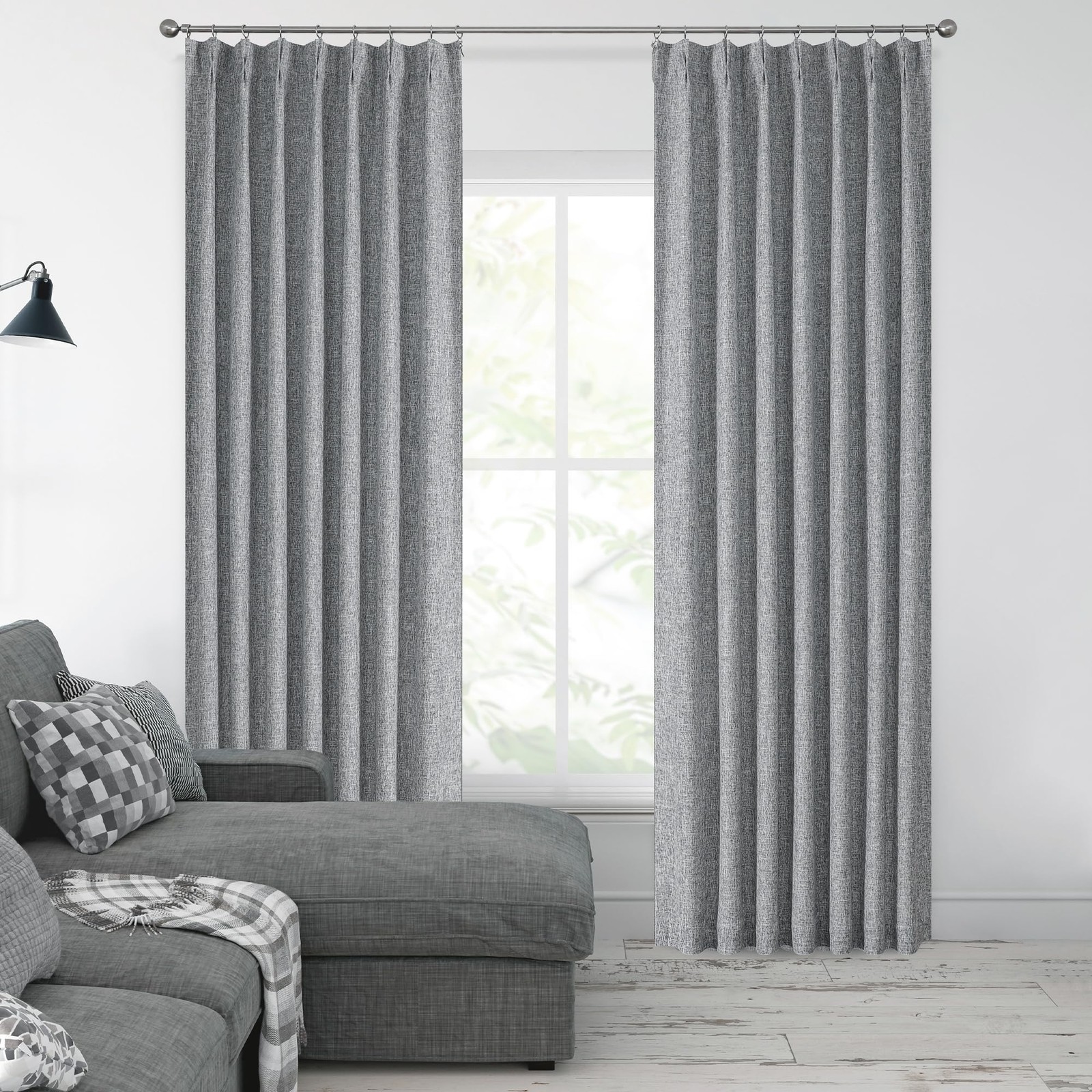 Central Park Pinch Pleated Full Blackout Curtain Panels Linen Texture Thermal