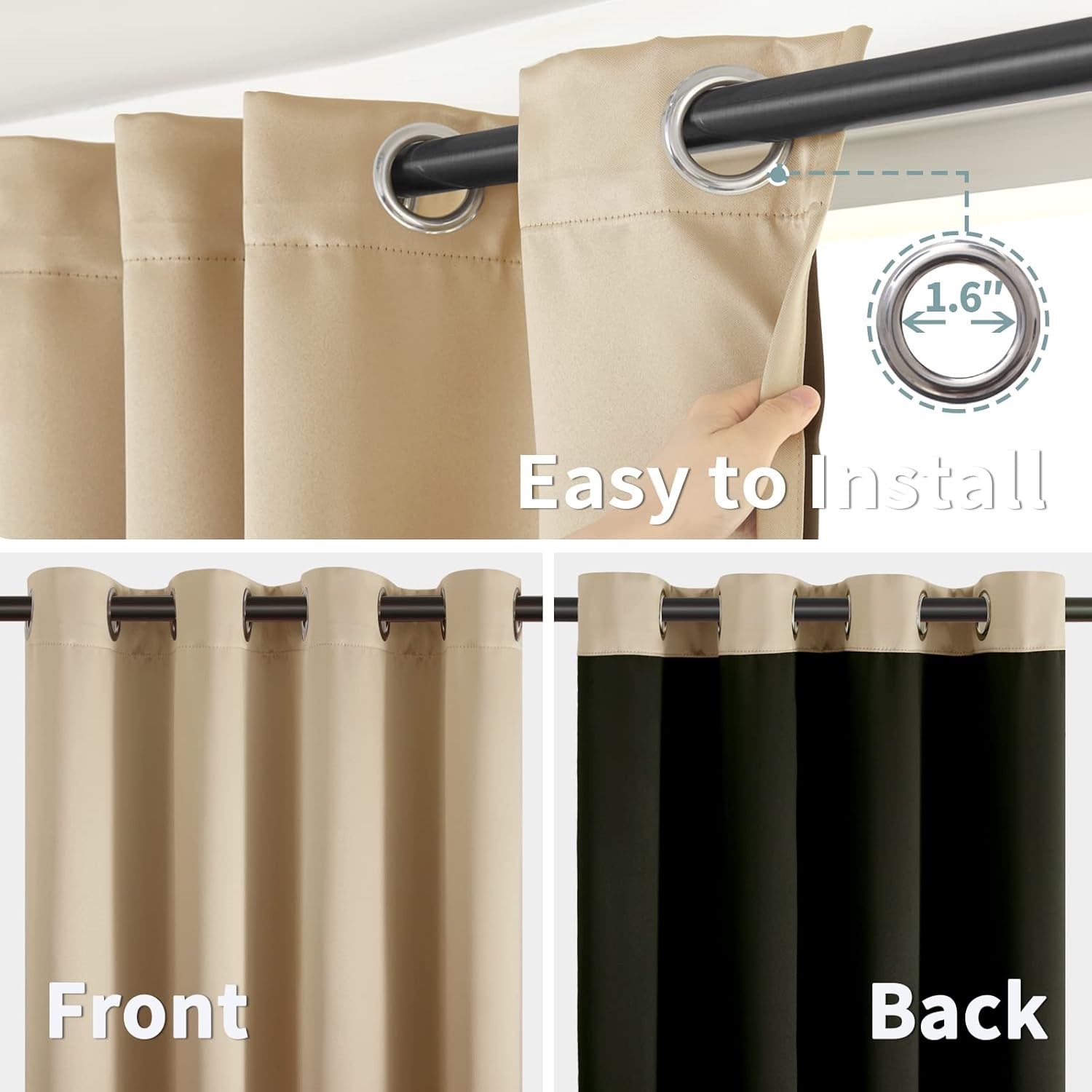 BGment 100% Blackout Curtains 108in Long 2 Panles Set, Thermal Insulated Beige