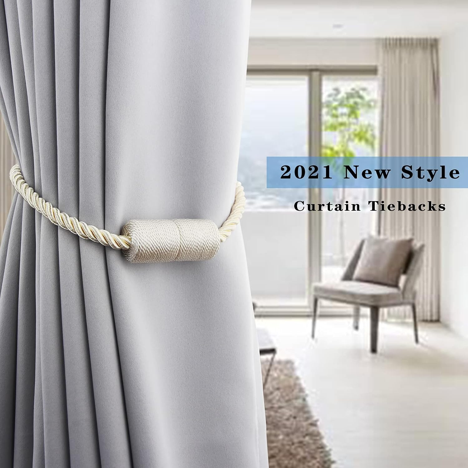 2 Pack Beige Strong Magnetic Curtain Tiebacks Outdoor Elegant Decorative Tie Bac