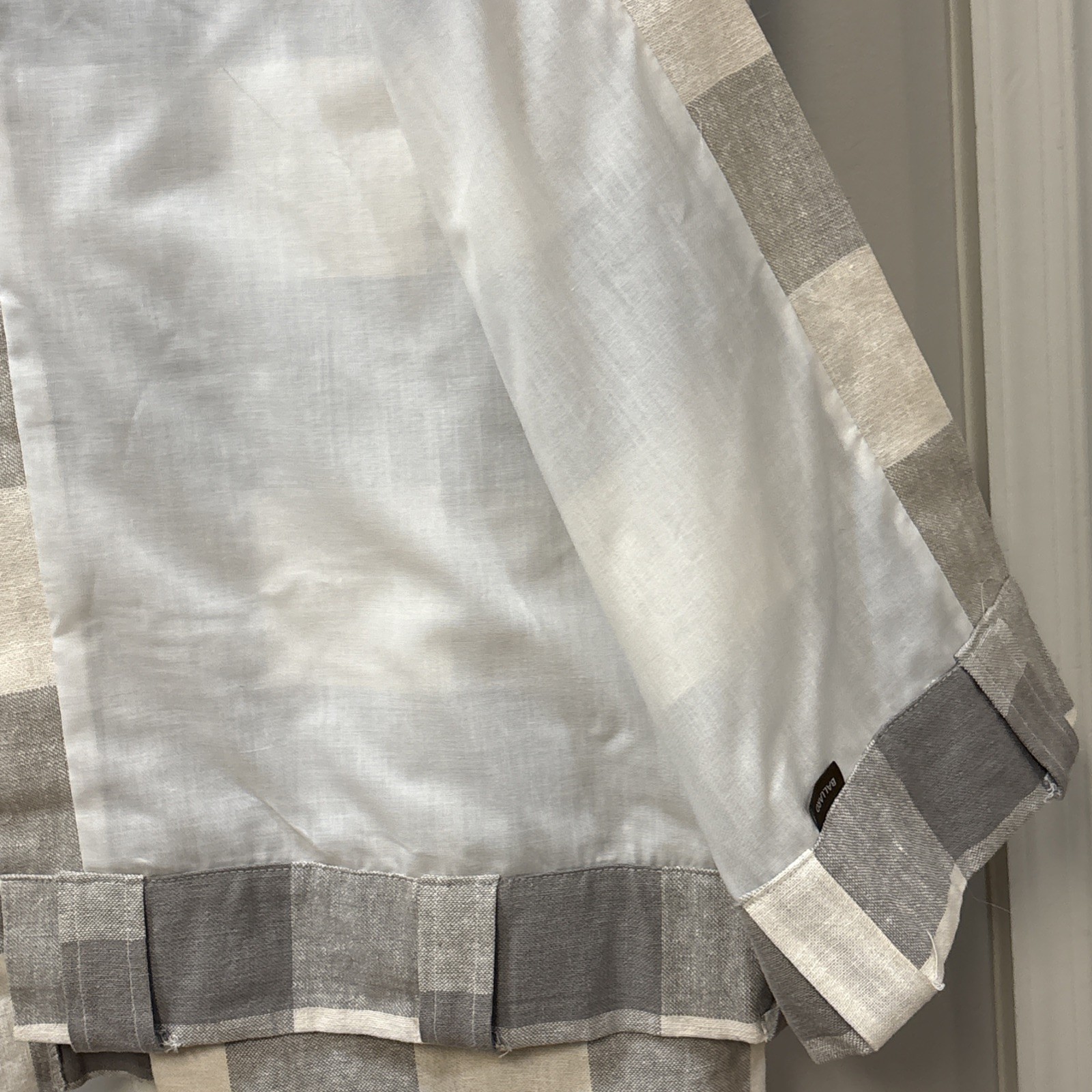 Ballard Designs Drapery Panels Buffalo Check Gray Cream Linen Cotton 52” X 96”