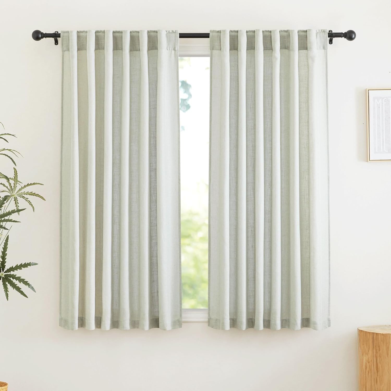 White Linen Texture Sheer Curtains Light Airy Panels for Bedroom Living Room Pat