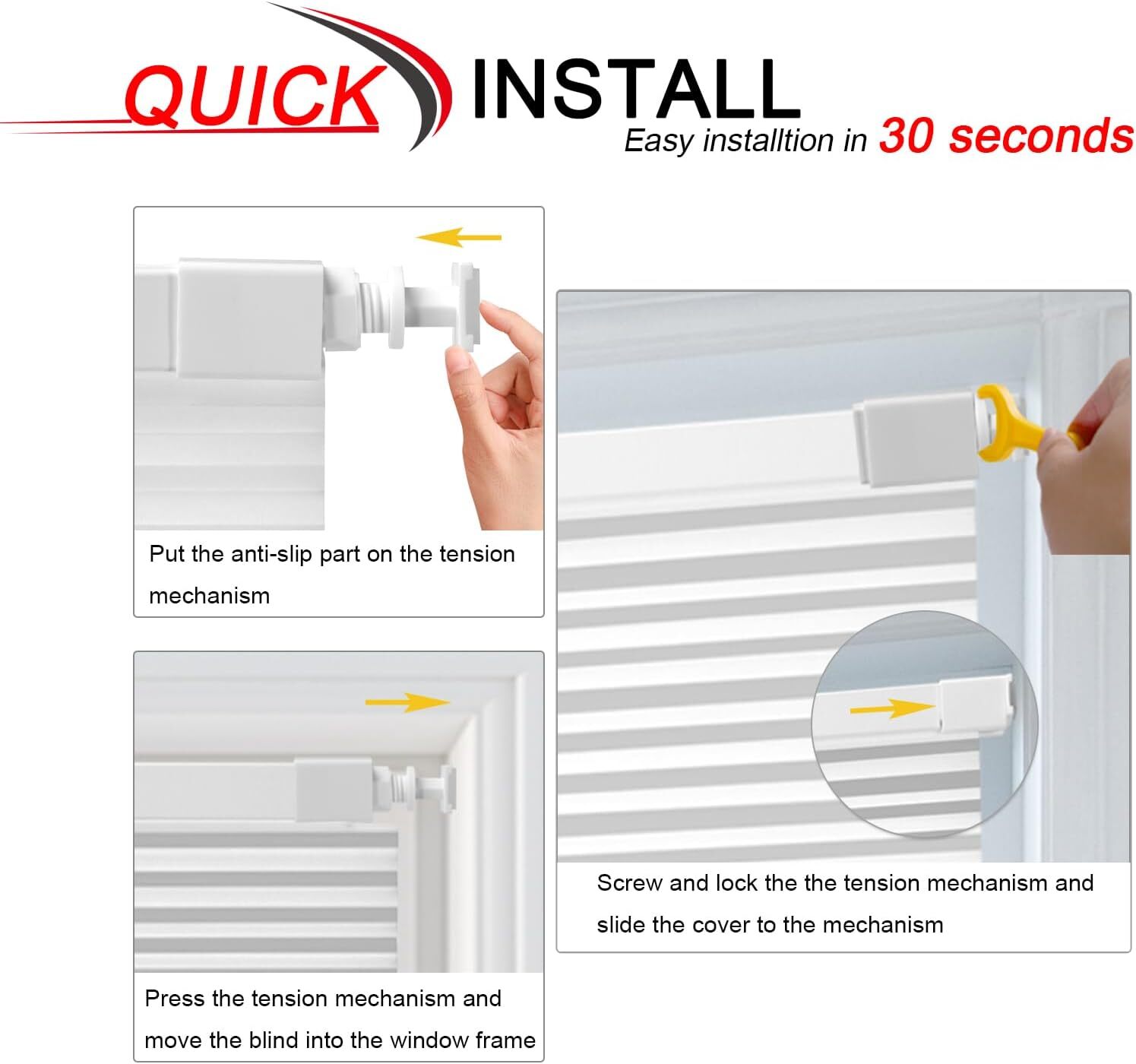 Cordless Cellular Blinds, White 34“ W x 48” H