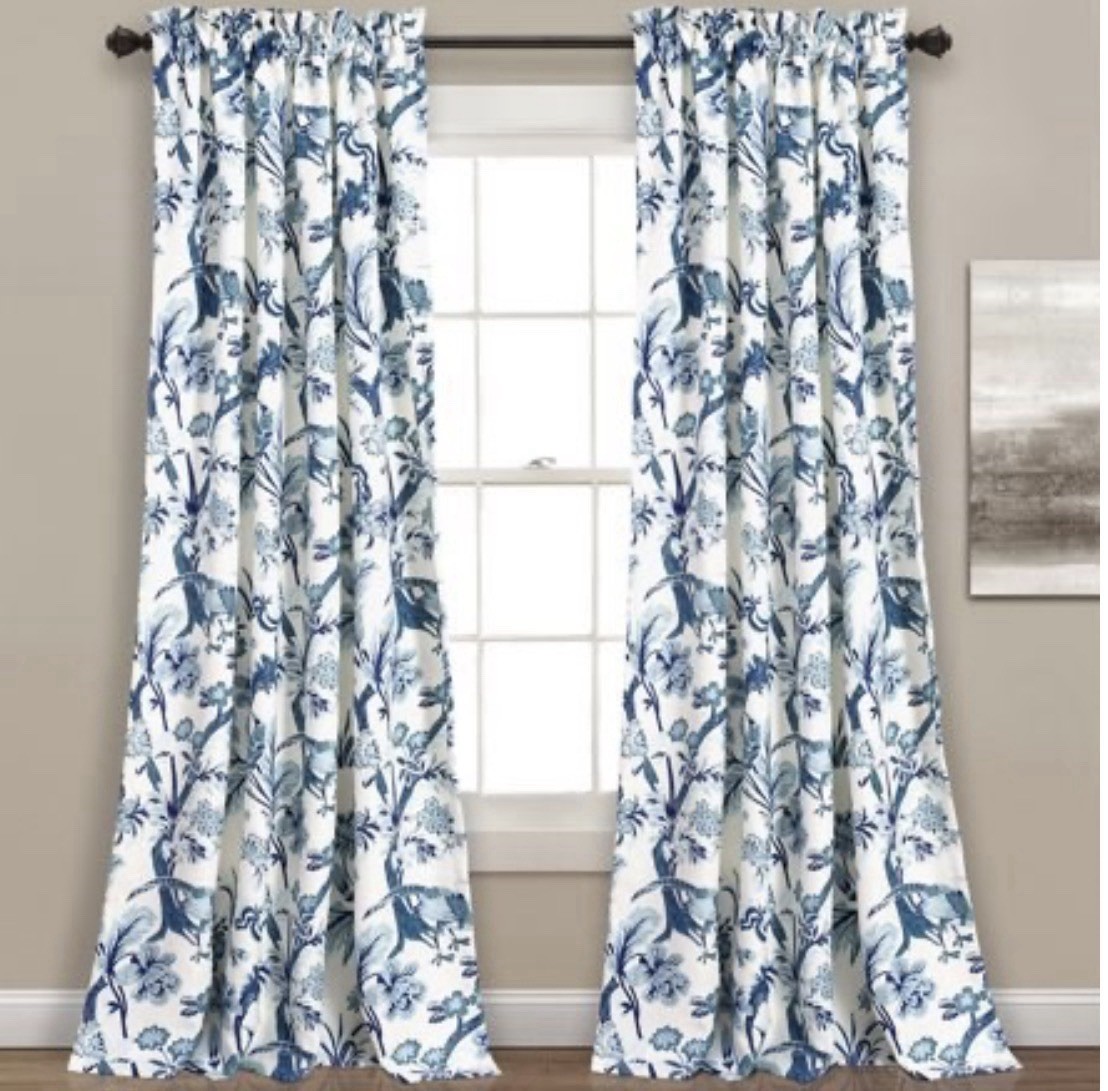 Lush Decor Dolores Floral Bird Print Curtain Panels Set of 2 52×108 Blue